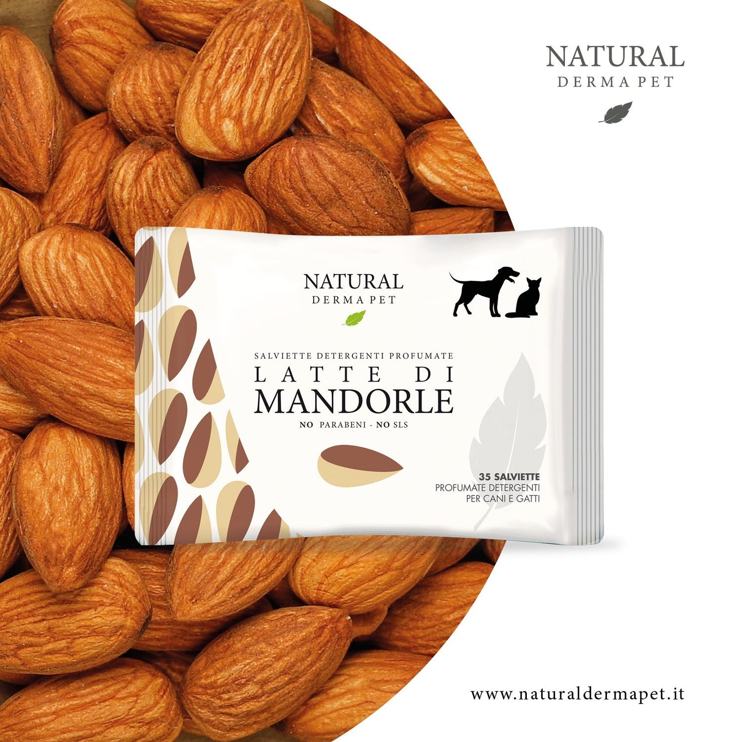 Drėgnos servetėlės šunims ir katėms kailio higienai su migdolų pieno aromatu