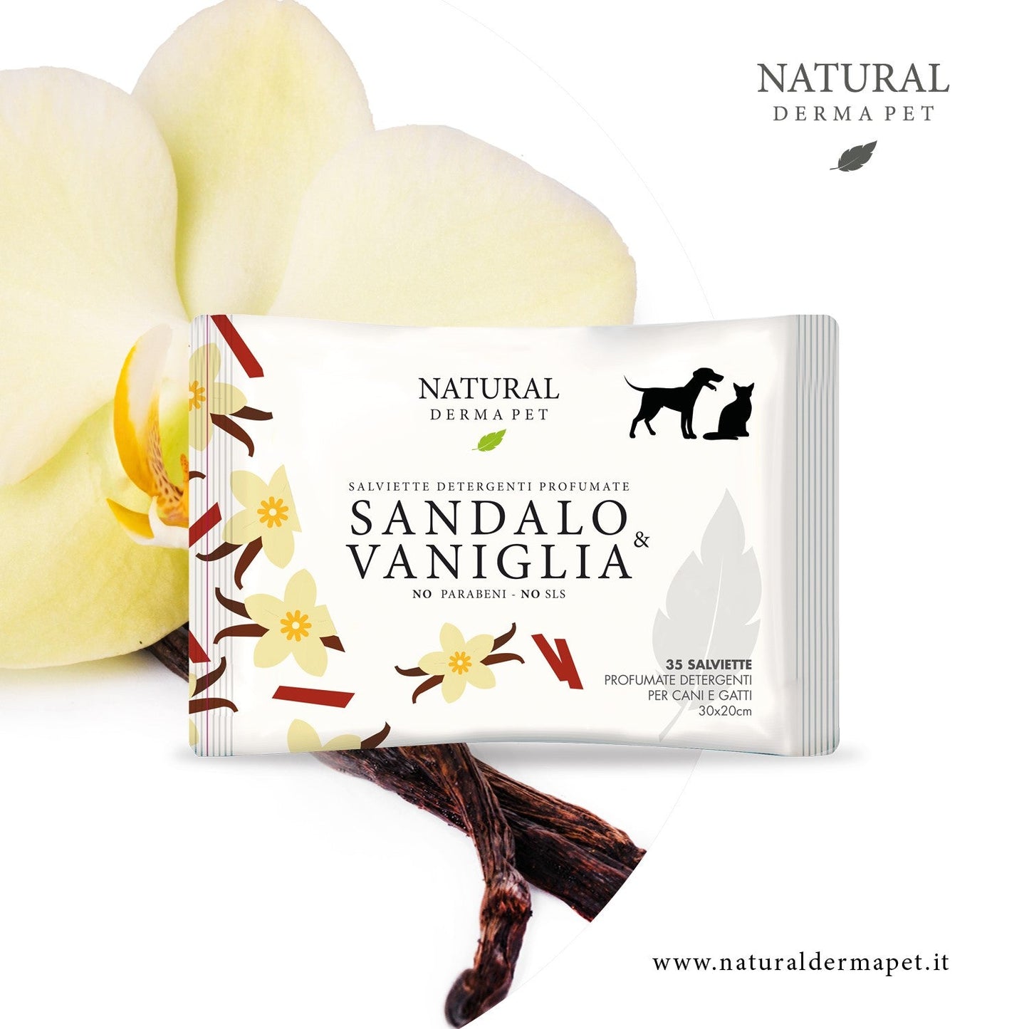 Wet Dog & Cat Wipes for Coat – Sandalwood & Vanilla Scent – 35pcs