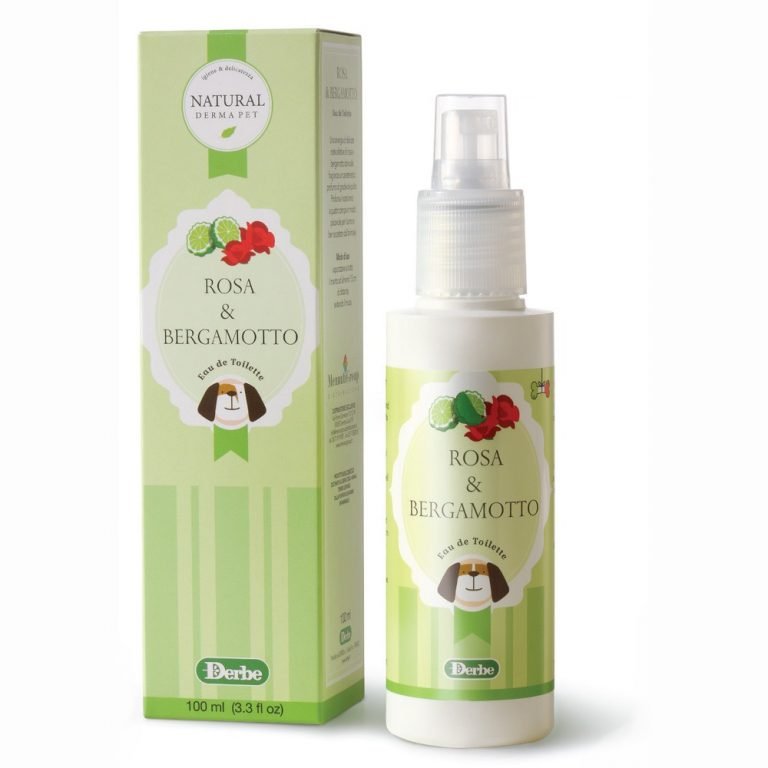 Bottle of dog and cat perfume for pets, scented with rose & bergamot 100ml