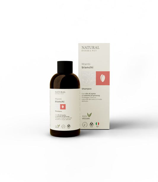 Šunų šampūnas baltam kailiui su simondsijų aliejumi ir ženšeniu