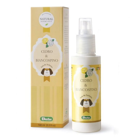 Bottle of dog and cat perfume for pets, scented with cedarwood & hawthorn 100ml