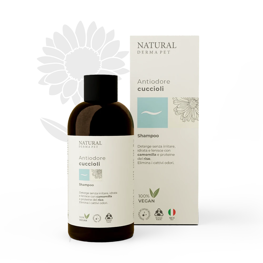 Šampūnas šuniukams itin švelnus su ryžių baltymais ir ramunėlėmis